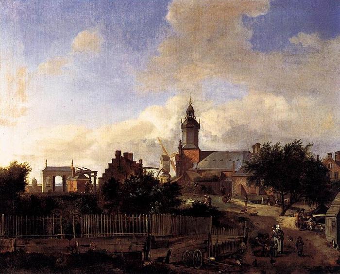 Jan van der Heyden Street before Haarlem Tower oil painting picture